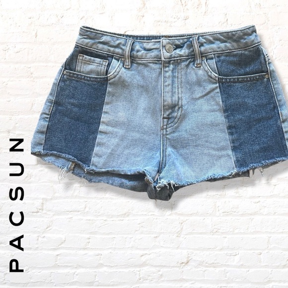 🎁 3 for $30 Pac Sun High Rise Color Block Denim Jean Short Size 24 - Picture 1 of 8